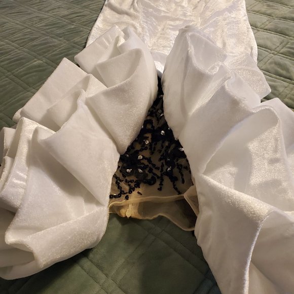 White Velvet Gown with Puffy Sleeves and Sequin Front - Picture 3 of 4